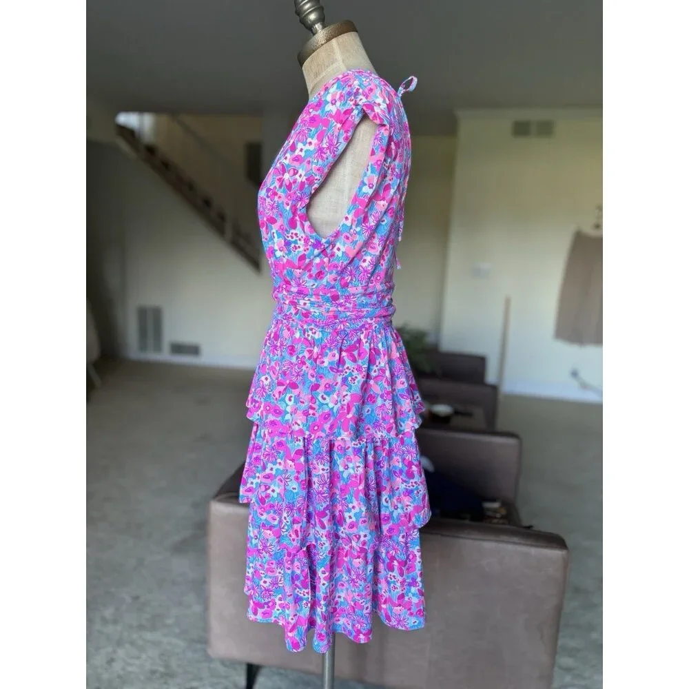 NEW Lilly Pulitzer Faye V-Neck Ruffle Dress Size M Aura Pink Baby Bloomer NWT - Picture 7 of 14